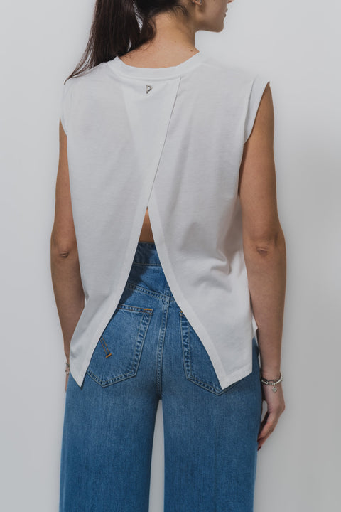 DONDUP T-SHIRT SMANICATA SCHIENA APERTA JERSEY