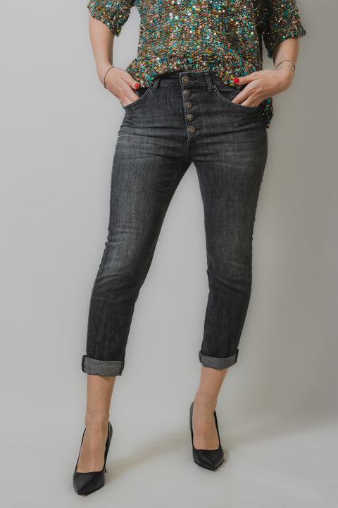 DONDUP KOONS PANTALONE REALIZZATO NEL CLASSICO TESSUTO DONDUP DENIM BOTTONI METALLO A VISTA