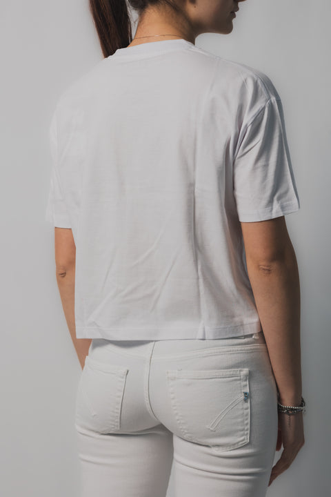ELITE  PARIS T-SHIRT CROPPED REALIZZATA NEL TESSUTO JERSEY STAMPA SAINT TROPEZ