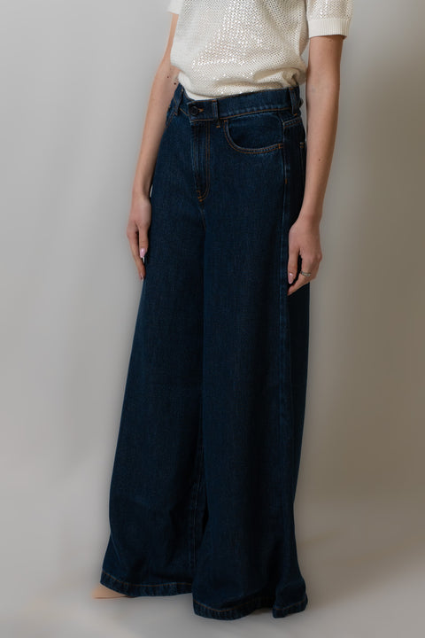 PAROSH JEANS PALAZZO VESTIBILITA  OVER REALIZZATO NEL DENIM LEGGERO