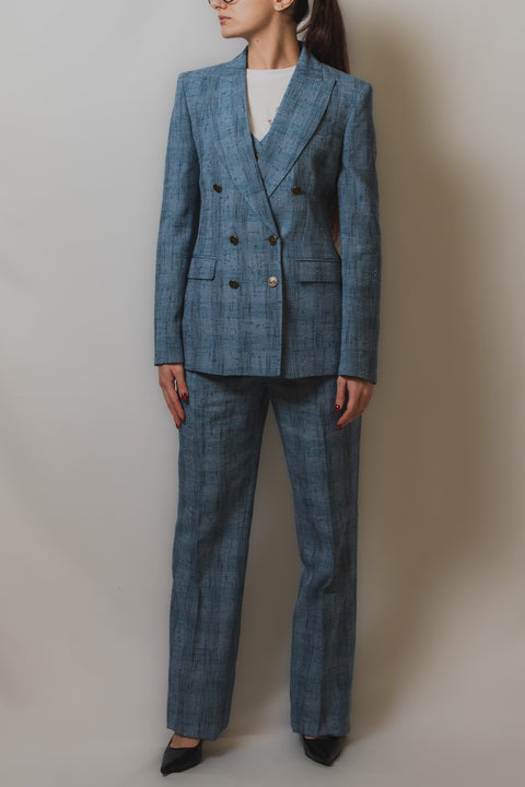ETRO GIACCA DOPPIOPETTO REALIZZATA NEL TESSUTO DI LINO COTONE E VISCOSA CON TRAMA CHECK  QUADRI