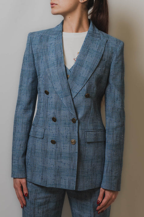 ETRO GIACCA DOPPIOPETTO REALIZZATA NEL TESSUTO DI LINO COTONE E VISCOSA CON TRAMA CHECK  QUADRI