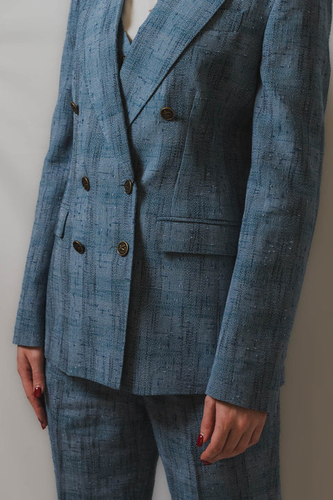 ETRO GIACCA DOPPIOPETTO REALIZZATA NEL TESSUTO DI LINO COTONE E VISCOSA CON TRAMA CHECK  QUADRI