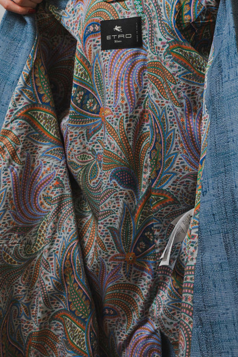 ETRO GIACCA DOPPIOPETTO REALIZZATA NEL TESSUTO DI LINO COTONE E VISCOSA CON TRAMA CHECK  QUADRI