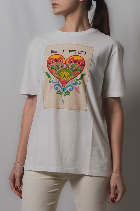 ETRO T-SHIRT JERSEY STAMPA LOGO E CUORE