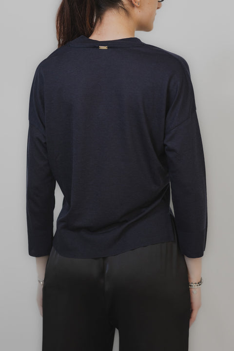 HERNO MAGLIA SCOLLO V SPACCHI FONDO REALIZZATA IN COTONE TRICOT