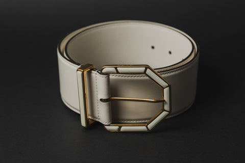 ETRO CINTURA ALTA CON FIBIA SMALTATA REALIZZATA NEL TESSUTO PELLE