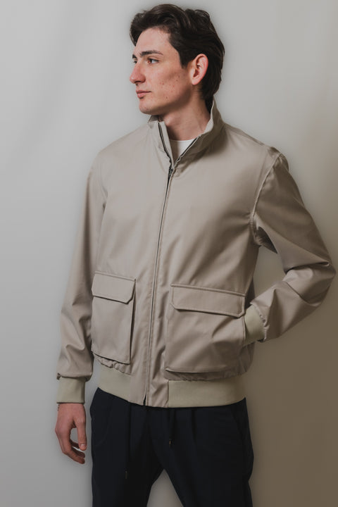 HERNO BOMBER TASCHE A TOPPA E CHIUSURA ZIP REALIZZATO NEL TESSUTO LANA DI LOROPIANA