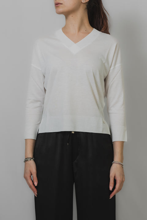 HERNO MAGLIA SCOLLO V SPACCHI FONDO REALIZZATA IN COTONE TRICOT