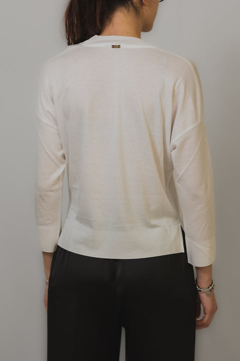 HERNO MAGLIA SCOLLO V SPACCHI FONDO REALIZZATA IN COTONE TRICOT