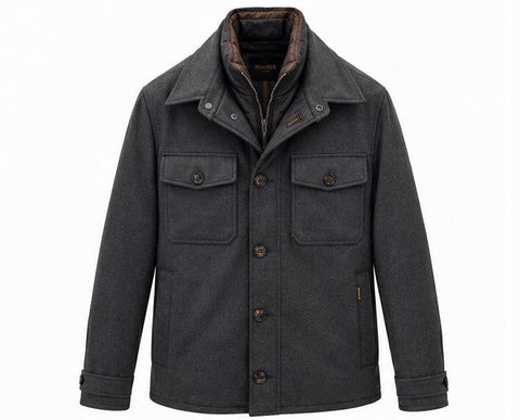 MOORER OVERSHIRT PETTORINA E CAPPUCCIO LANA LAMINATA