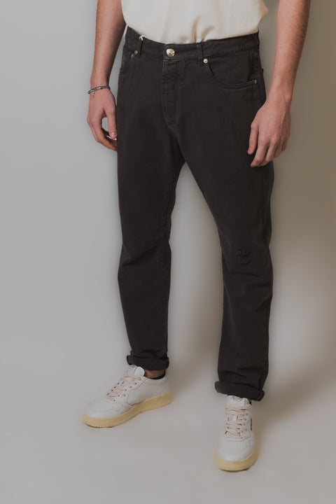 BRUNELLO CUCINELLI PANTALONE 5 TASCHE CON STRAPPI REALIZZATO IN BULL DI COTONE