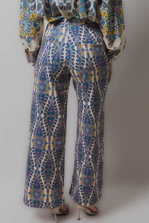 ETRO JEANS GAMBA LARGA CROPPED REALIZZATO NEL TESSUTO DENIM FANTASIA CON CINTURA PUNTO VITA