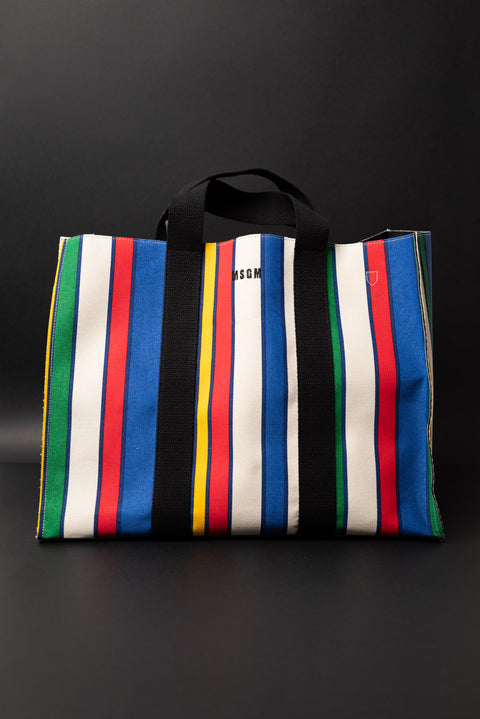 MSGM BORSA SHOPPING REALIZZATA NEL TESSUTO CANVAS A RIGHE