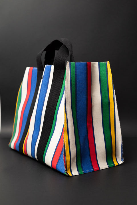 MSGM BORSA SHOPPING REALIZZATA NEL TESSUTO CANVAS A RIGHE