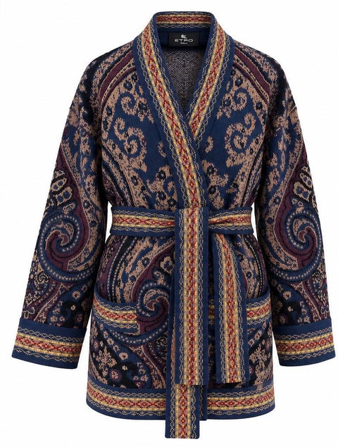 ETRO CARDIGAN CINTURA IN VITA LANA JACQUARD
