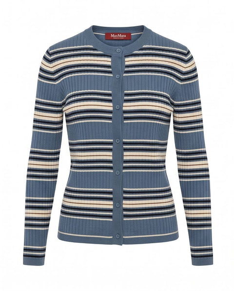 MAX MARA STUDIO PIOMBO CARDIGAN RIGATO LANA E SETA
