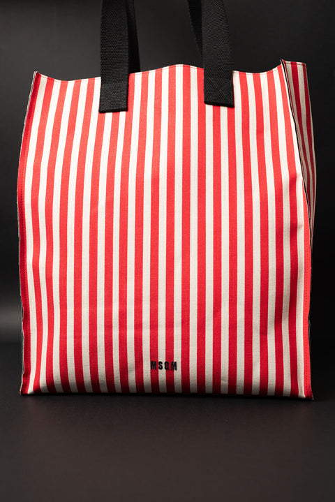 MSGM BORSA SHOPPING REALIZZATA NEL TESSUTO CANVAS A RIGHE