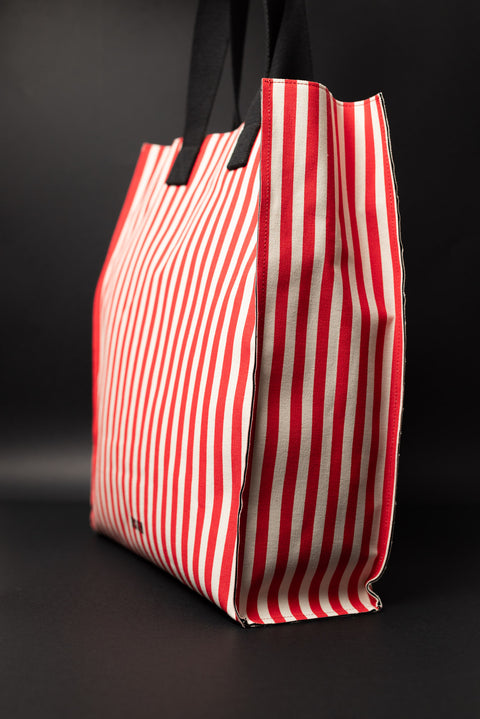 MSGM BORSA SHOPPING REALIZZATA NEL TESSUTO CANVAS A RIGHE