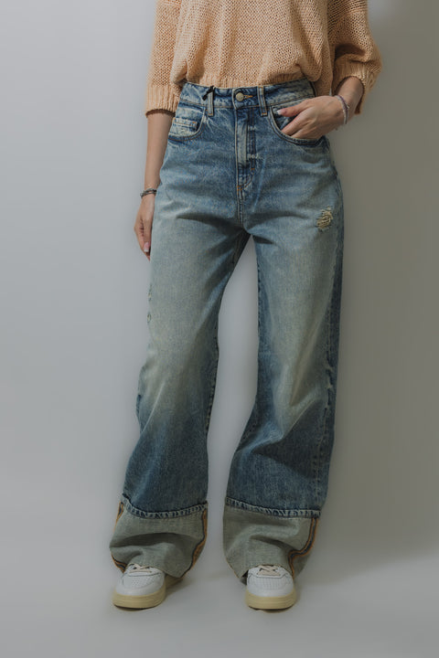 ICON DENIM JEANS PALAZZO VESTIBILITA  OVER CON RISVOLTO FISSO SUL FONDO