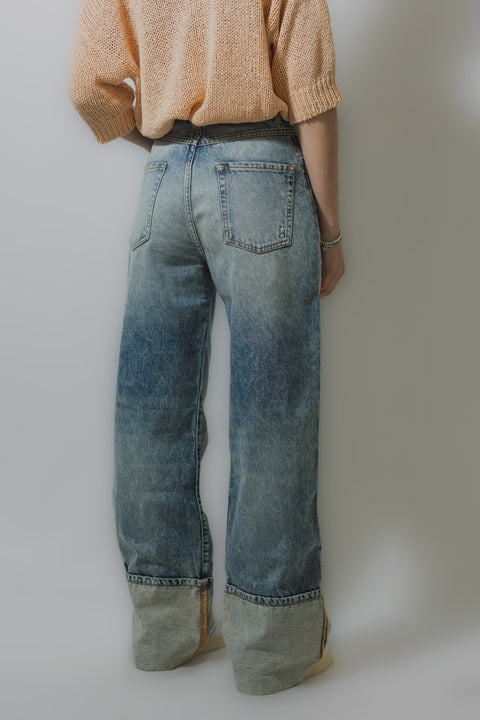 ICON DENIM JEANS PALAZZO VESTIBILITA  OVER CON RISVOLTO FISSO SUL FONDO