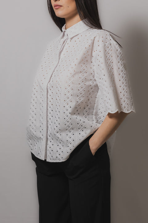 MVP WARDROBE CAMICIA MANICA CORTA VESTIBILITA  OVER REALIZZATO NEL TESSUTO MACRAME