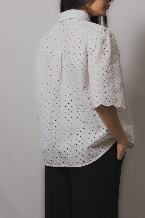 MVP WARDROBE CAMICIA MANICA CORTA VESTIBILITA  OVER REALIZZATO NEL TESSUTO MACRAME