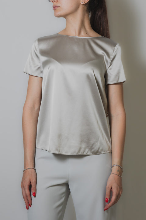 EMPORIO ARMANI TOP GIROCOLLO CON GOCCIA E BOTTONCINO REALIZZATO NELLA SETA STRETCH