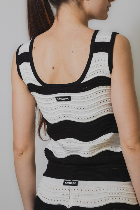 MSGM CANOTTA RIGHE TRAFORATA TESSUTO COTONE UNCINETTO