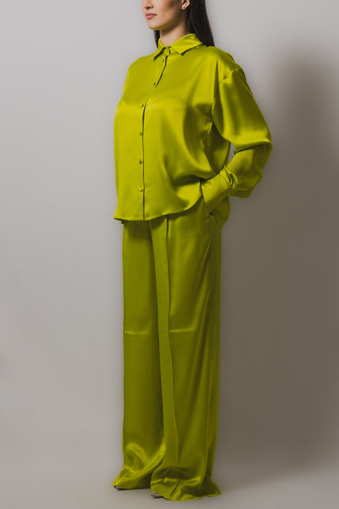 MVP WARDROBE PANTALONE PALAZZO VITA ALTA VESTIBILITA  OVER REALIZZATA IN TESSUTO SETA SATIN