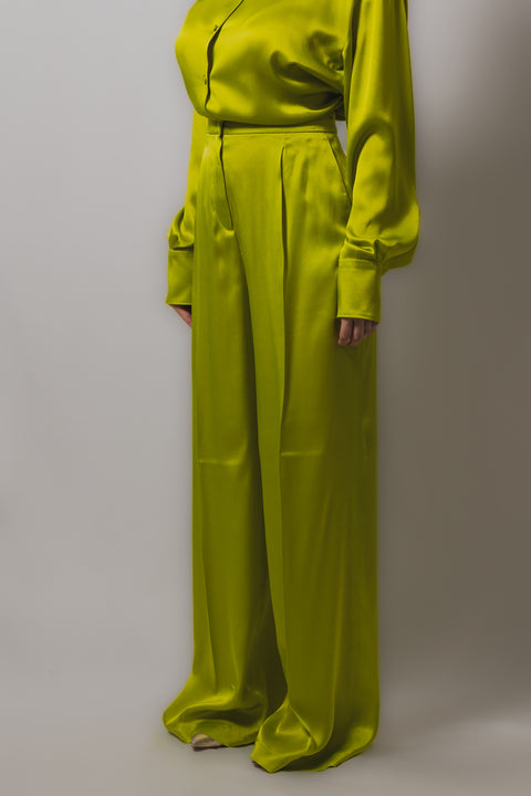 MVP WARDROBE PANTALONE PALAZZO VITA ALTA VESTIBILITA  OVER REALIZZATA IN TESSUTO SETA SATIN