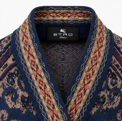 ETRO CARDIGAN CINTURA IN VITA LANA JACQUARD