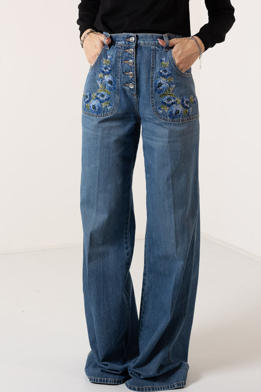 ETRO JEANS VITA ALTA RICAMO FIORI TASCHE