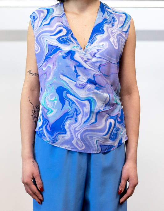 BCBGMAXAZRIA TOP INCROCIATO CREPE FANTASIA