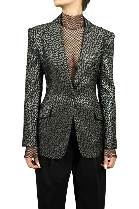 BCBGMAXCHAQUETA AZRIA DE LÚREX ESTAMPADO ANIMAL