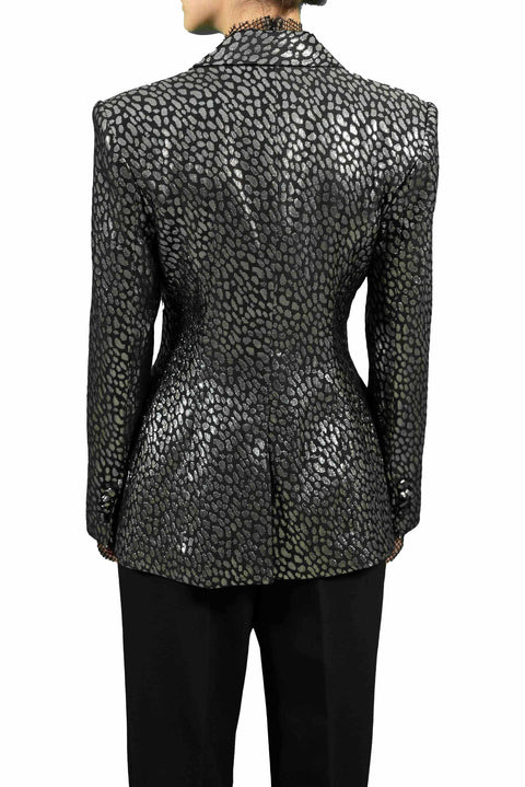BCBGMAXCHAQUETA AZRIA DE LÚREX ESTAMPADO ANIMAL
