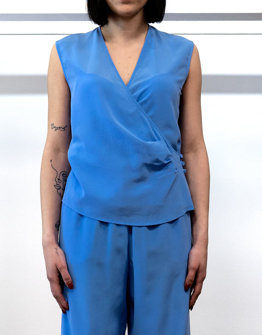 BCBGMAXAZRIA TOP SMANICATO SETA INCROCIATO